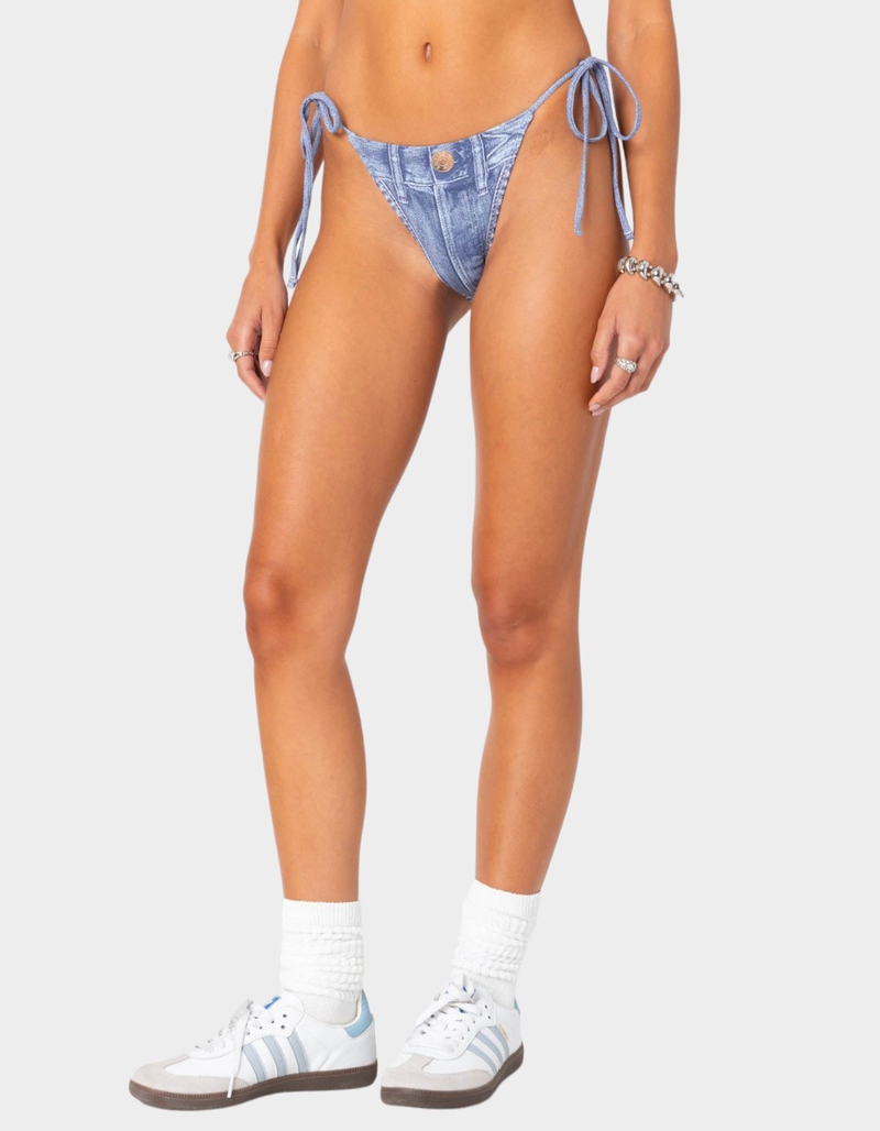 EDIKTED Denim Printed String Bikini Bottom image number 3