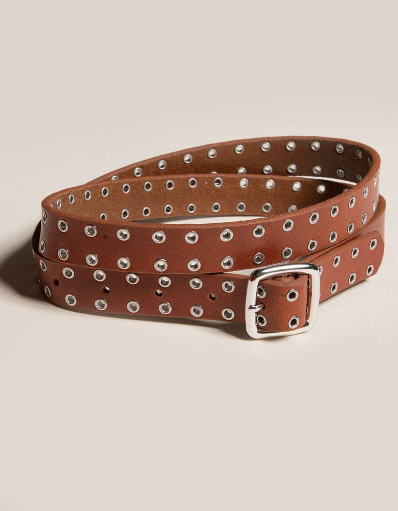 WEST OF MELROSE Double Grommet Tan Leather Belt image number 0