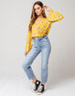 POLLY & ESTHER Printed Bell Sleeve Tie Front Womens Mustard Top image number 4