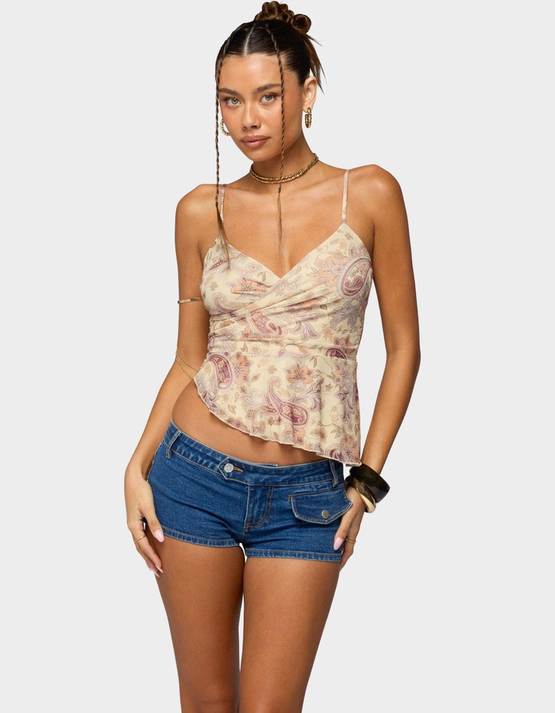 EDIKTED Paisley Asymmetric Ruched Wrap Top image number 0