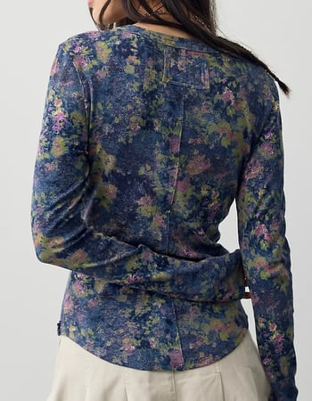 FREE PEOPLE Jamie Womens Printed Long Sleeve Henley Top Alternative Image