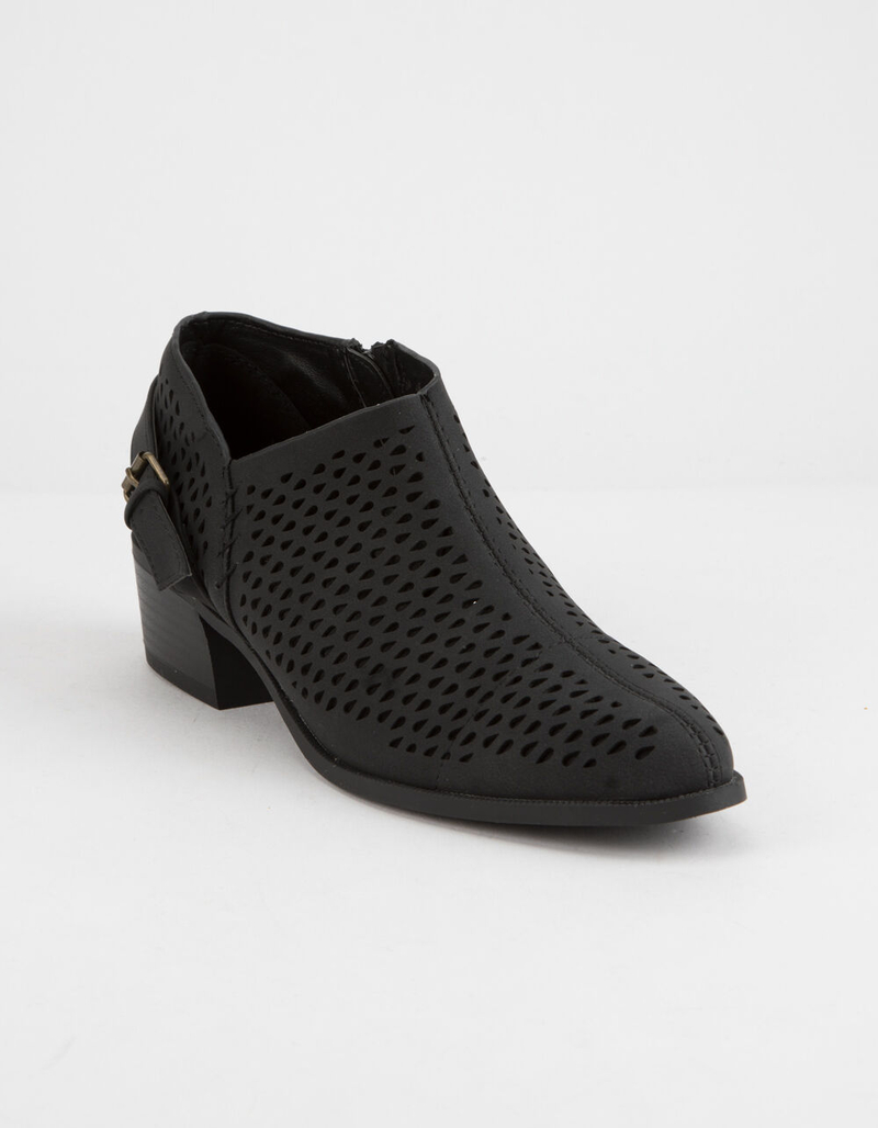 QUPID Perforated Low Black Womens Booties image number 0