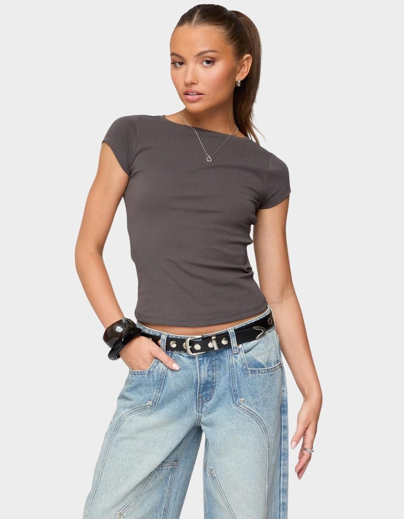 EDIKTED Oliana Ribbed Boat Neck Tee image number 0