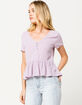H.I.P. Solid Button Front Peplum Lavender Womens Top image number 1