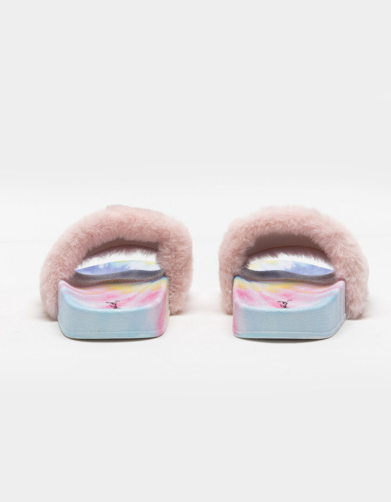 QUPID Tie Dye Faux Fur Womens Slide Sandals image number 3