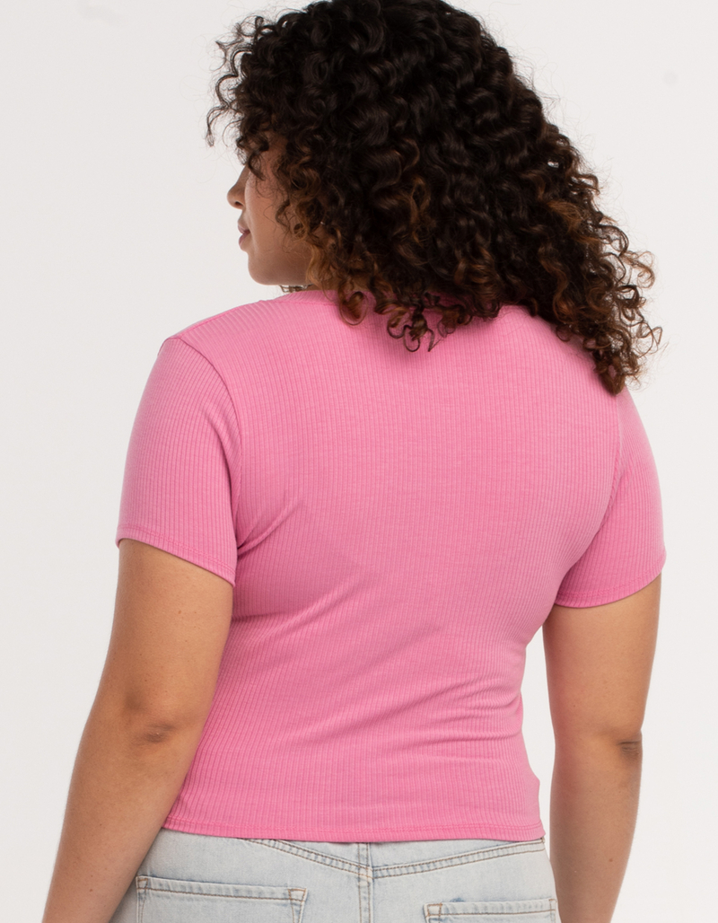 DESTINED Ribbed V-Neck Womens Crop Tee image number 1