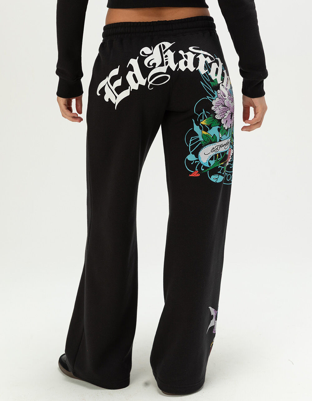 ED HARDY Ice Flower Womens Rhinestone Sweatpants - BLACK - L | Tillys