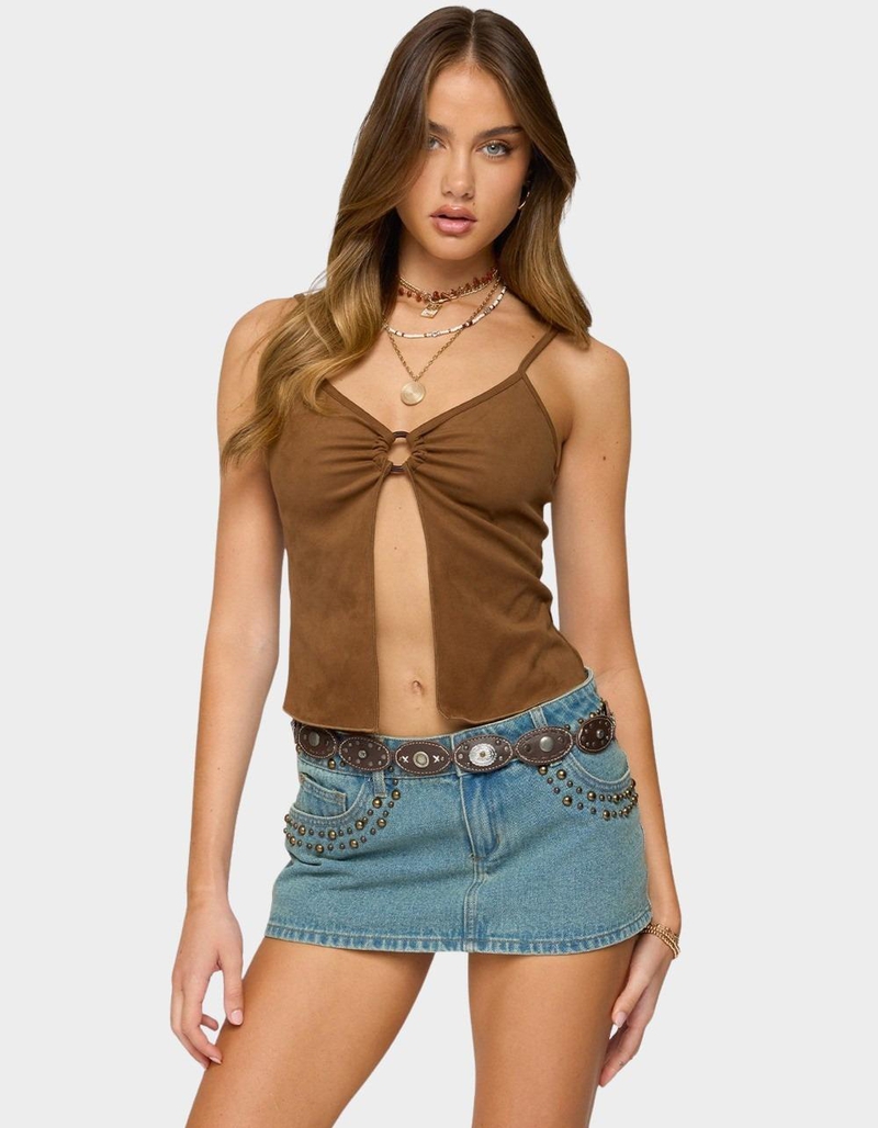 EDIKTED Split Front Faux Suede Tank Top image number 0