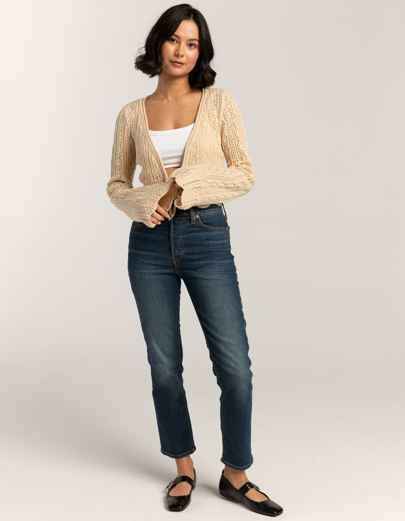 RSQ Womens Pointelle Tie Front Top image number 1