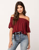 PATRONS OF PEACE Smocked Womens Off The Shoulder Top image number 1