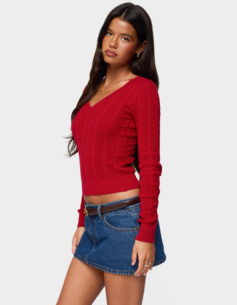 EDIKTED Ashlee V-Neck Cable Knit Top image number 1