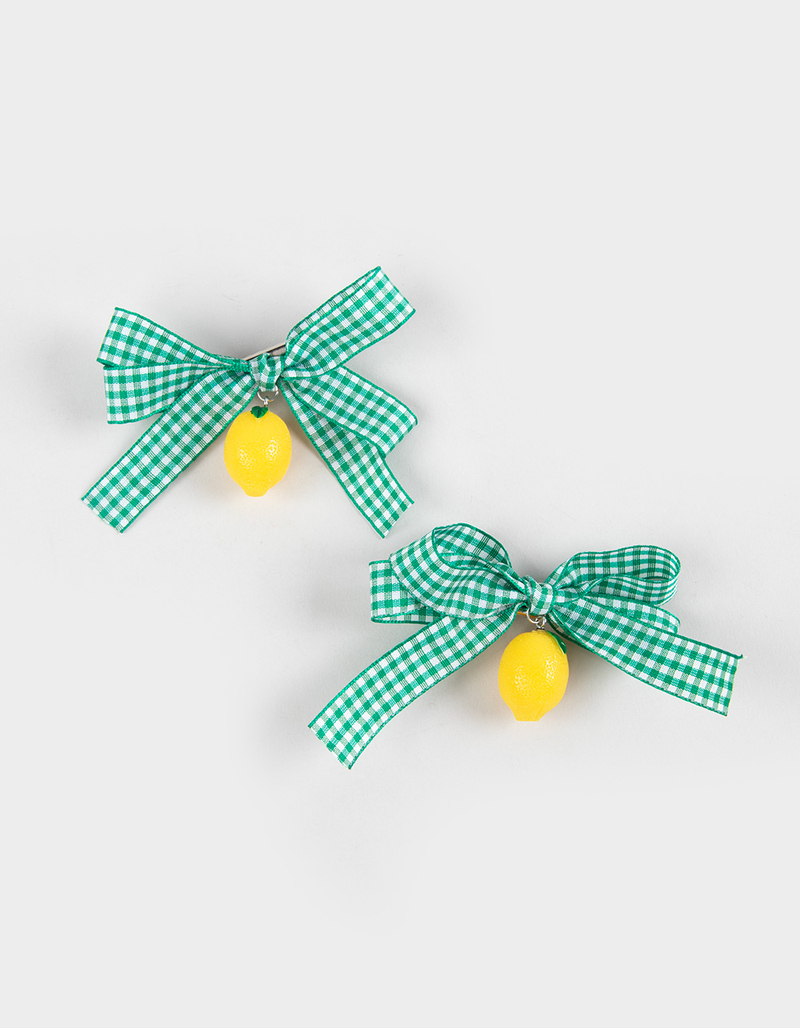 FULL TILT 2 Pack Lemon Gingham Bow Clips image number 0