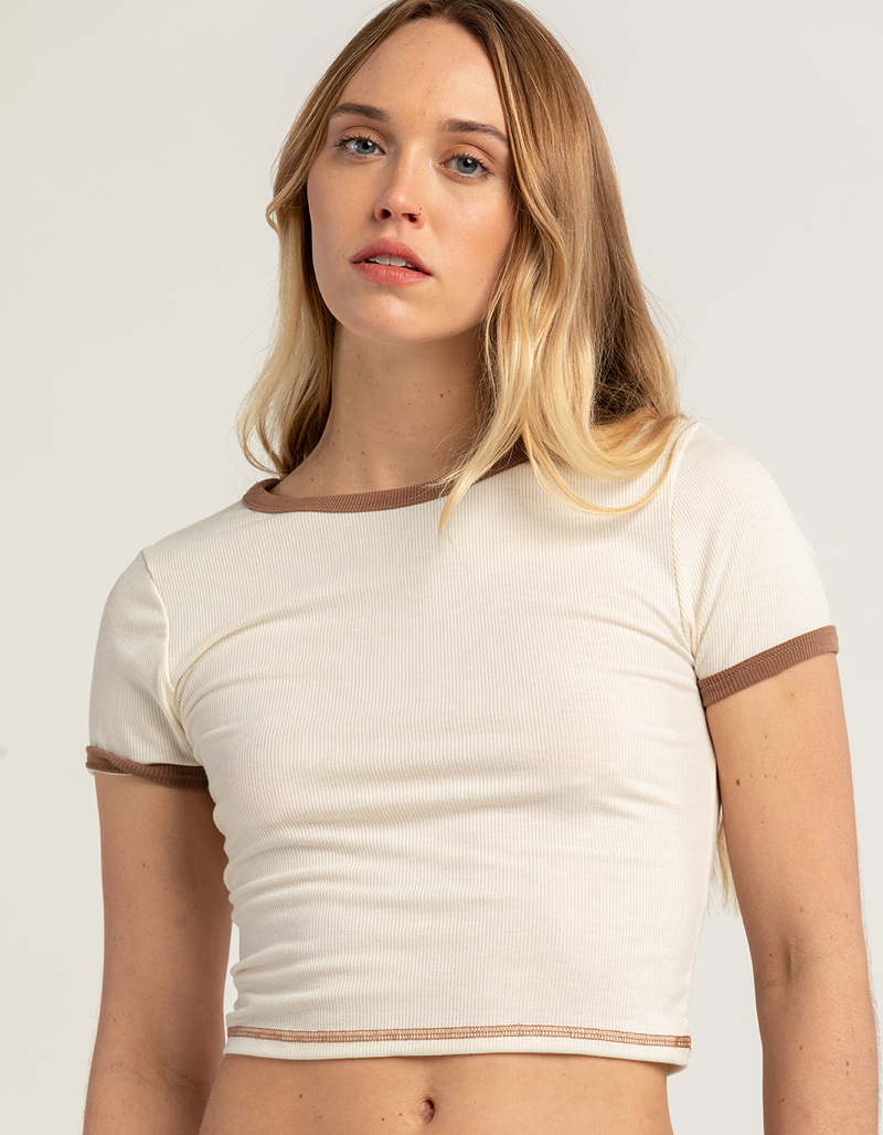 FULL TILT Solid Crop Womens Ringer Tee image number 0