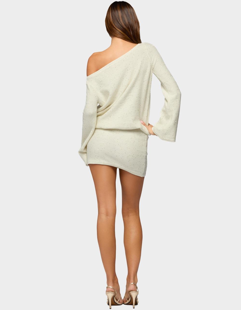 EDIKTED Off Shoulder Sequin Knit Mini Dress image number 2