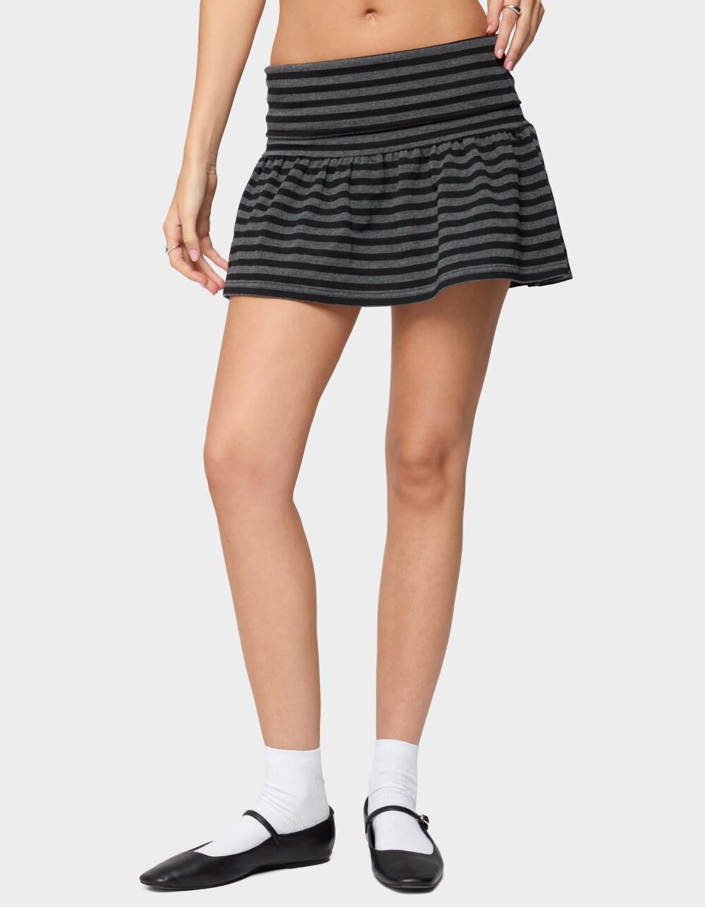 EDIKTED Moria Striped Fold Over Mini Skirt - BLACK - L | Tillys