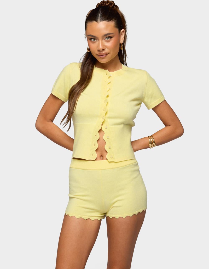 EDIKTED Rosie Scalloped Knit Button Up Top image number 0