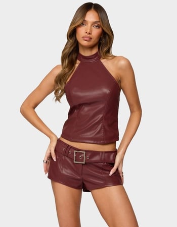 EDIKTED Alba Faux Leather High Neck Top Primary Image