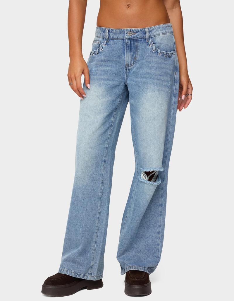EDIKTED Dutton Distressed Low Rise Jeans image number 0