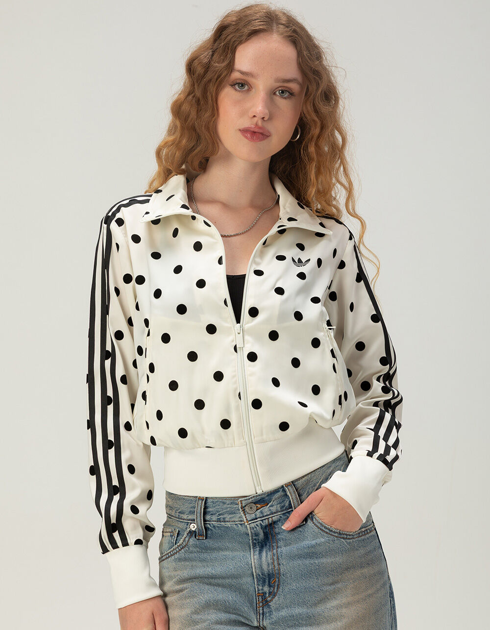 ADIDAS Originals Satin Polka Dot Womens Track Jacket - OFF WHITE