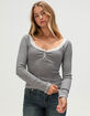 RSQ Womens Lace Trim Long Sleeve Henley Top image number 1