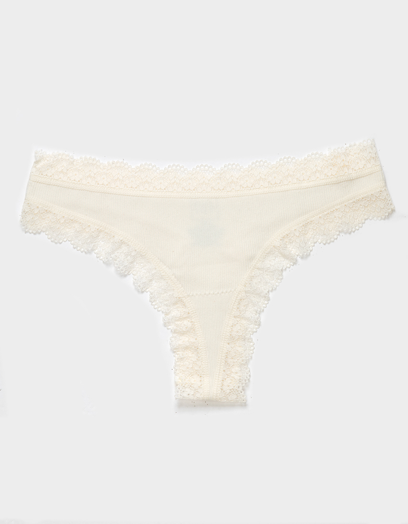 FULL TILT Seamless Rib Lace Trim Thong image number 0