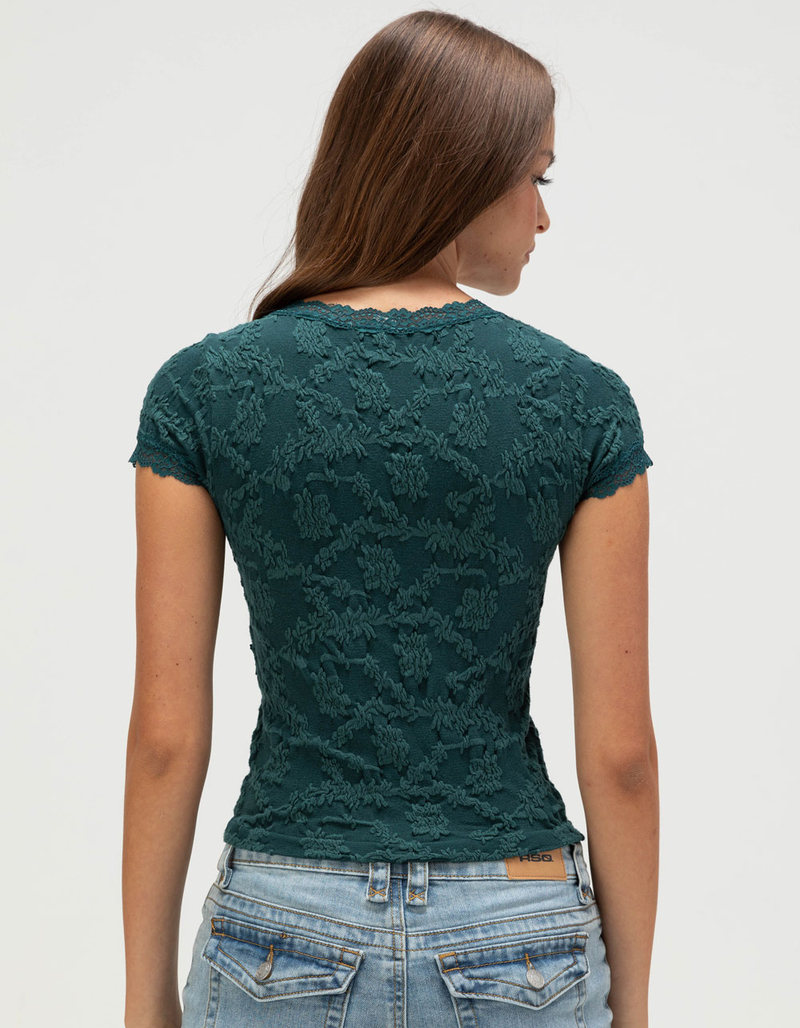 FULL TILT Texture Womens V-Neck Top image number 3