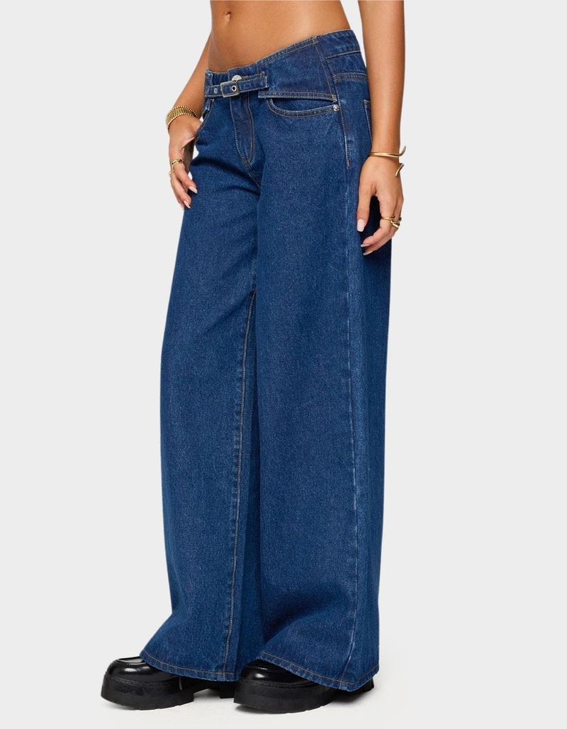 EDIKTED Edie Belt Detail Low Rise Jeans image number 1