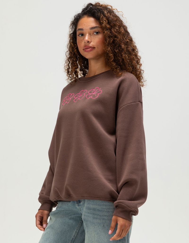 RSQ Womens Hibiscus Embroidered Crewneck Sweatshirt image number 2