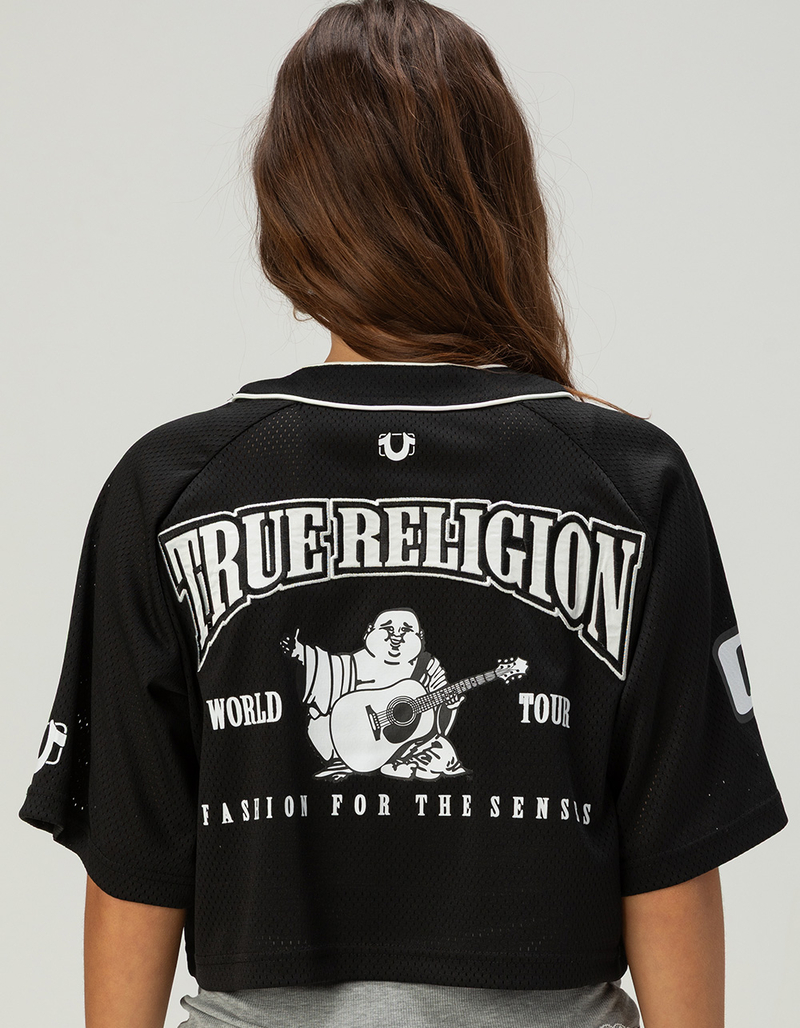 TRUE RELIGION Satin Patch Womens Crop Mesh Jersey image number 0