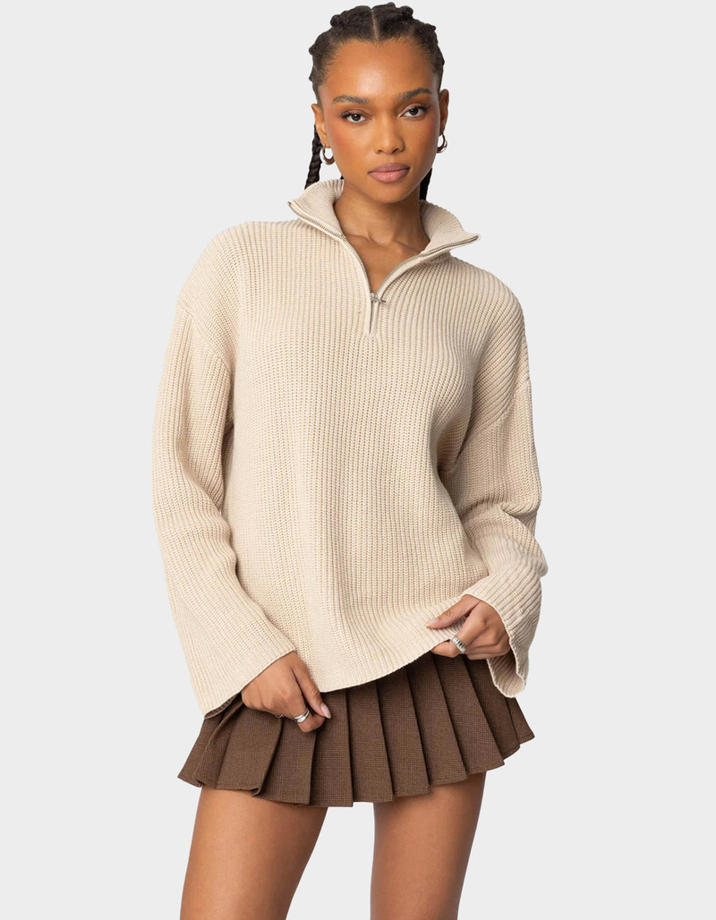 EDIKTED Amour High Neck Oversized Zip Sweater image number 0