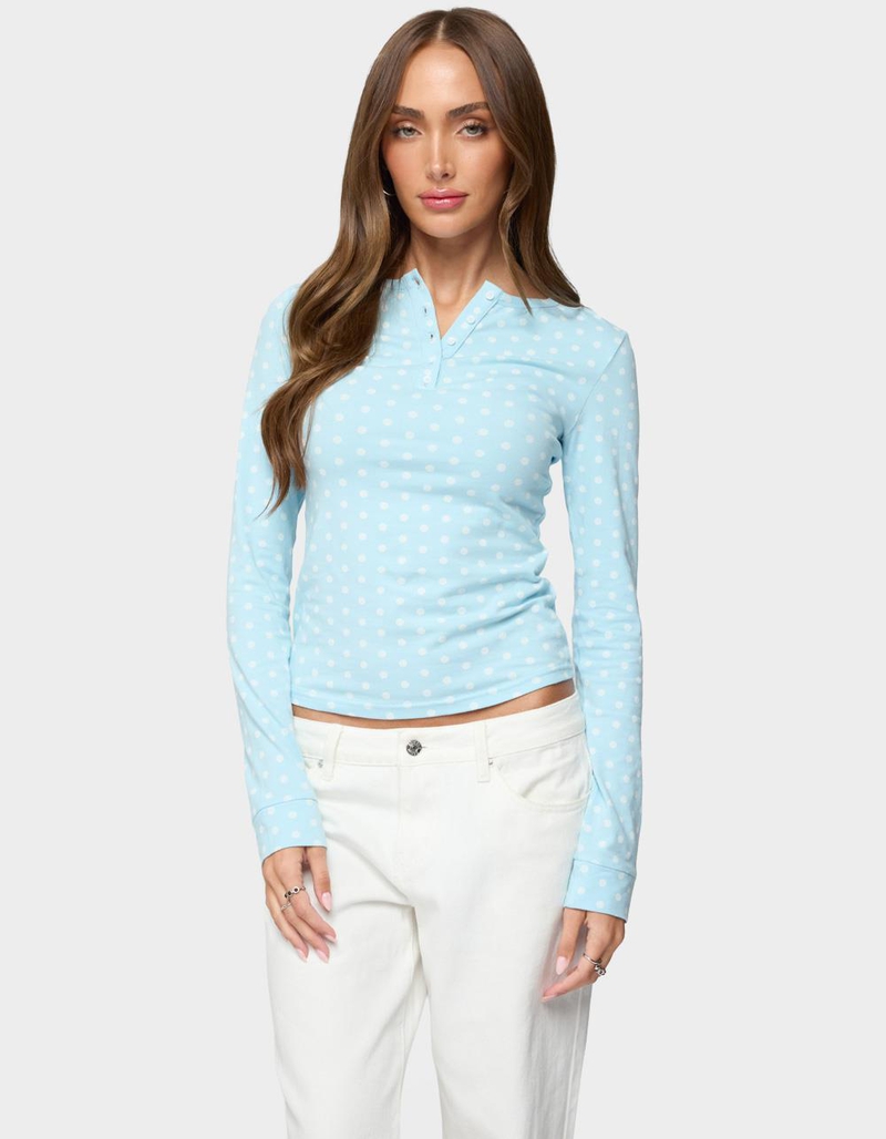 EDIKTED Keana Polka Dot Henley Top image number 0