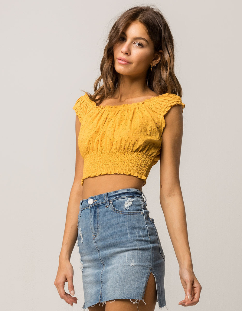 SKY AND SPARROW Floral Eyelet Womens Peasant Top image number 1