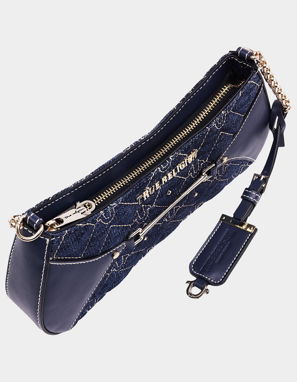 TRUE RELIGION Studded Denim Chain Shoulder Bag - DK DENIM - ONE