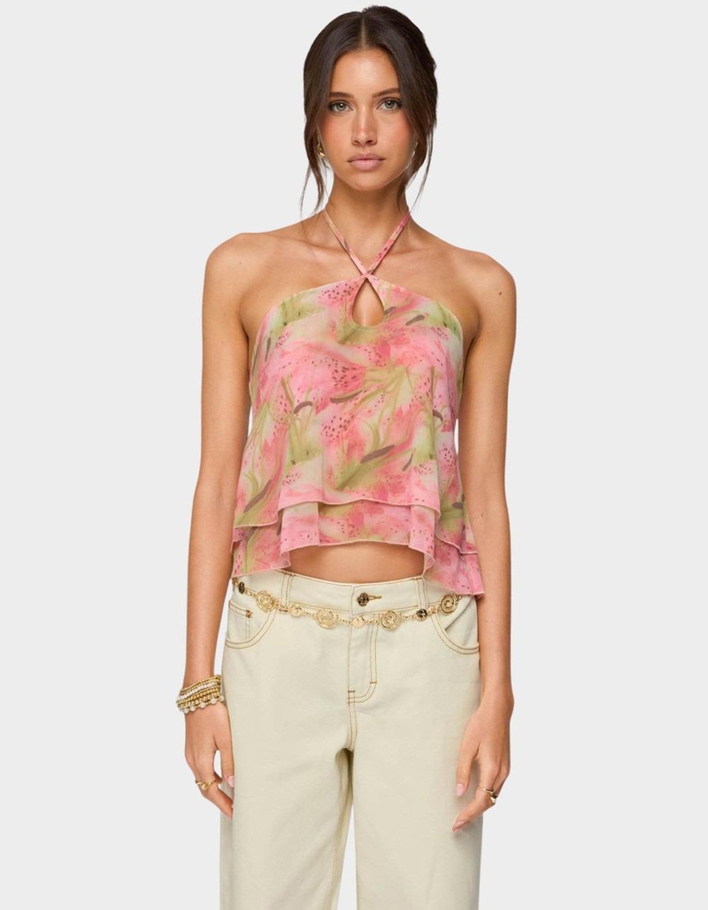 EDIKTED Dragon Lily Layered Chiffon Halter Top image number 0