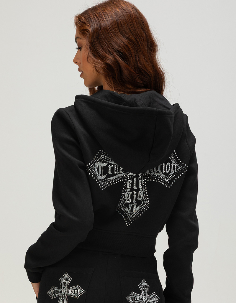 TRUE RELIGION Cross Crystal Womens Shrunken Zip-Up Hoodie image number 1
