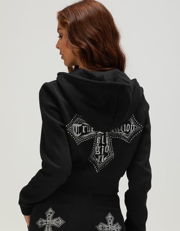 TRUE RELIGION Cross Crystal Womens Shrunken Zip-Up Hoodie Alternative Image