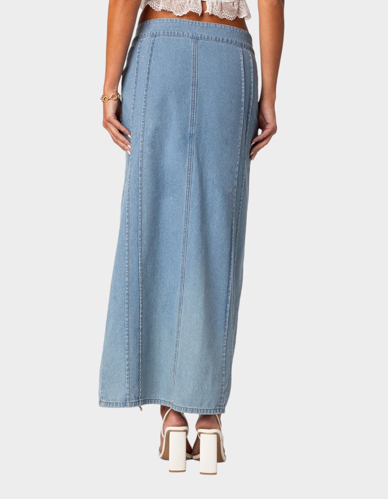 EDIKTED Valencia Ruffle Slitted Denim Maxi Skirt image number 3