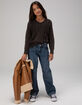 FULL TILT Girls Washed Cable Knit V-Neck Sweater image number 3