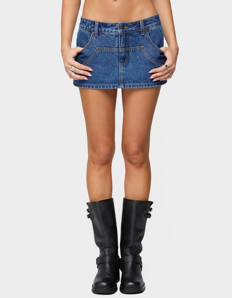 EDIKTED Stitched Up Denim Mini Skort image number 0