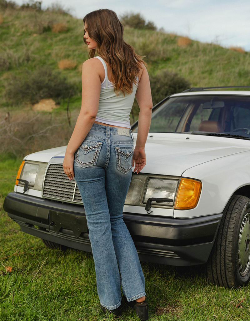 MISS ME Border Pocket Womens Mid Rise Bootcut Jeans image number 0