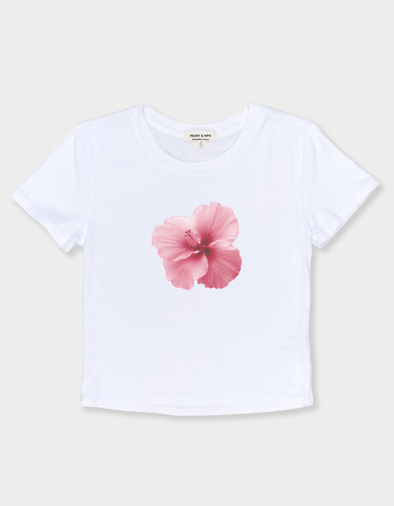 HIBISCUS Pink Floral Womens Baby Tee image number 1
