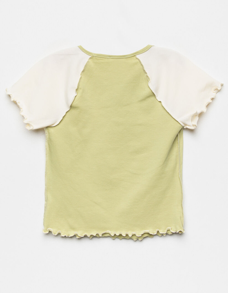 WHITE FAWN Seam Raglan Girls Green & Cream Tee image number 1