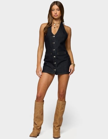 EDIKTED Destinee Denim Halter Mini Dress Primary Image