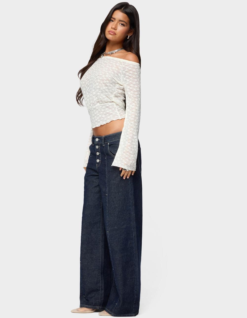 EDIKTED Alef Sheer Lace Off Shoulder Top image number 3