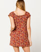 SKY AND SPARROW Ditsy Peasant Button Burgundy Womens Dress image number 3
