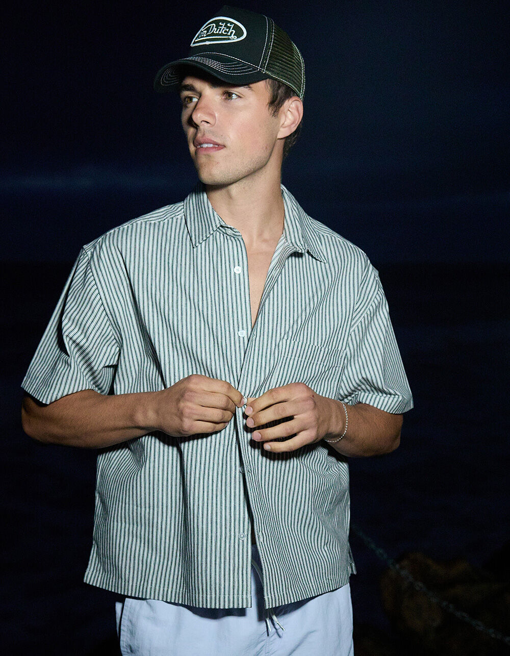 RSQ Mens Cropped Stripe Button Up Shirt - BLACK/WHITE | Tillys