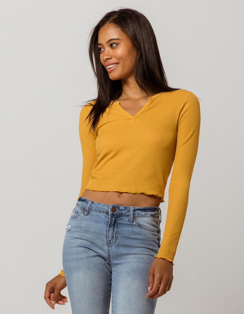 GOOD LUCK GEM Thermal Mustard Womens Crop Top image number 1