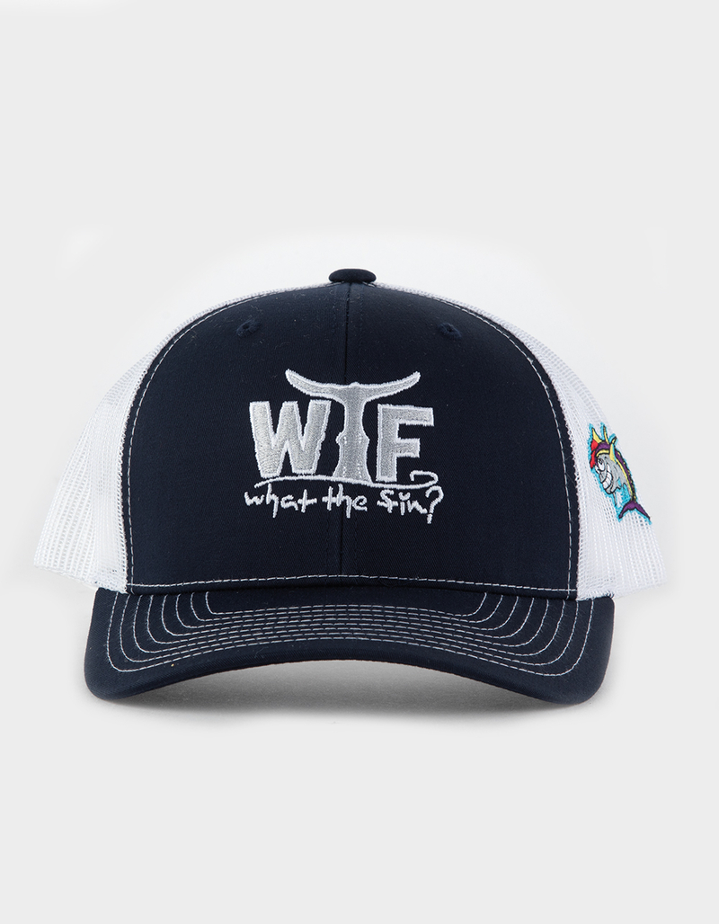 WHAT THE FIN WTF Logo Silver Fin Mens Trucker Hat image number 1