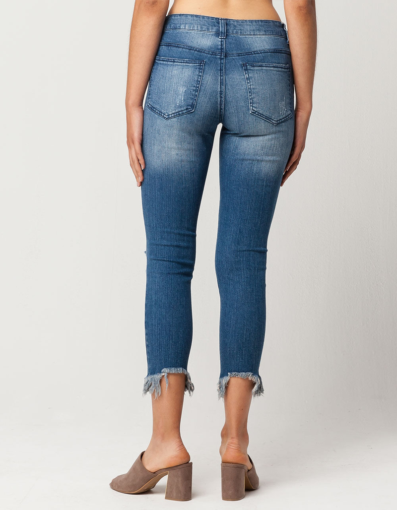 SKY AND SPARROW Fray Ankle Womens Ripped Skinny Jeans image number 2