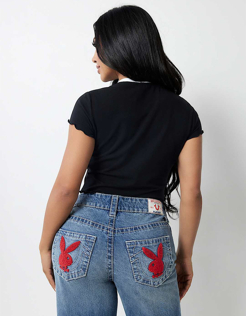 TRUE RELIGION x Playboy Lettuce Edge Hem Womens Baby Tee image number 2